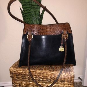Brahmin Leather Crocodile-Embossed Large Pecan & Black
